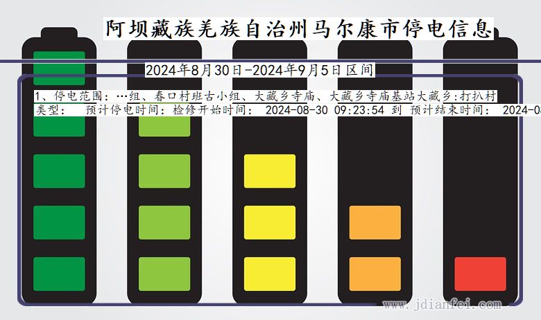 四川省阿坝藏族羌族自治州马尔康停电通知