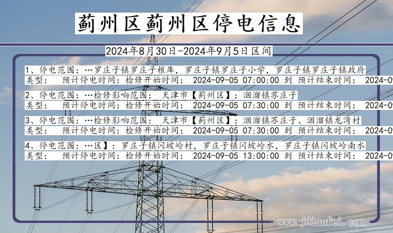 天津市蓟州区蓟州停电通知