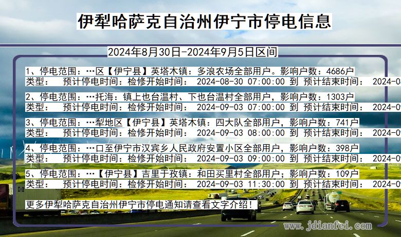 新疆维吾尔自治区伊犁哈萨克自治州伊宁停电通知