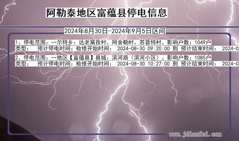 新疆维吾尔自治区阿勒泰地区富蕴停电通知