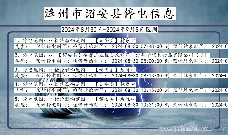 福建省漳州诏安停电通知