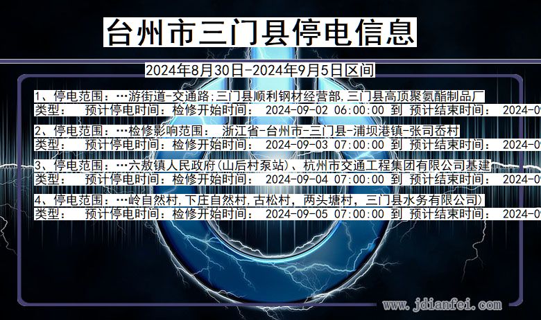 浙江省台州三门停电通知