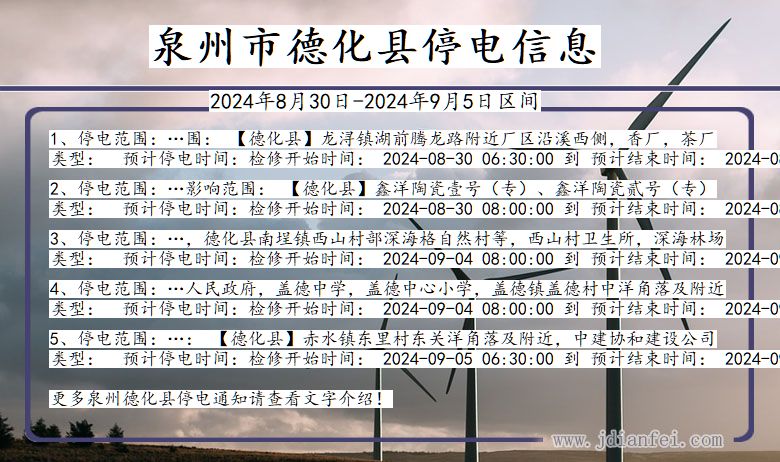 福建省泉州德化停电通知