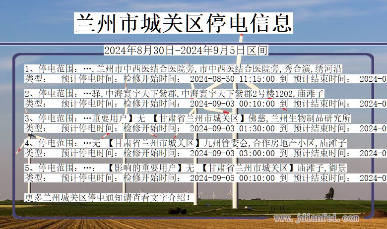 甘肃省兰州城关停电通知