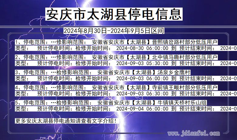 安徽省安庆太湖停电通知