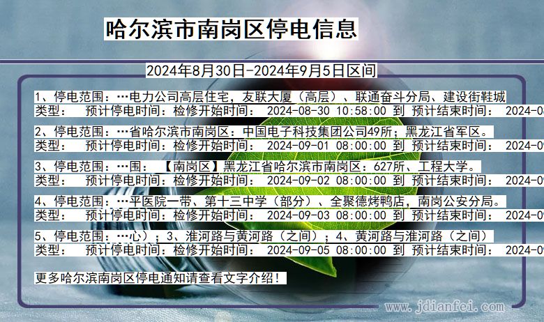 黑龙江省哈尔滨南岗停电通知