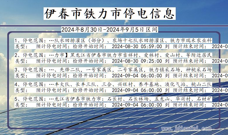 黑龙江省伊春铁力停电通知