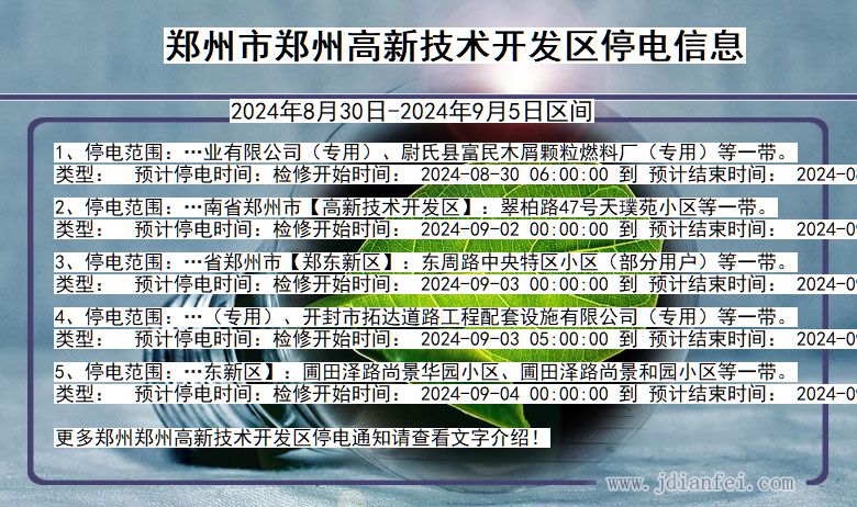 河南省郑州郑州高新技术开发停电通知