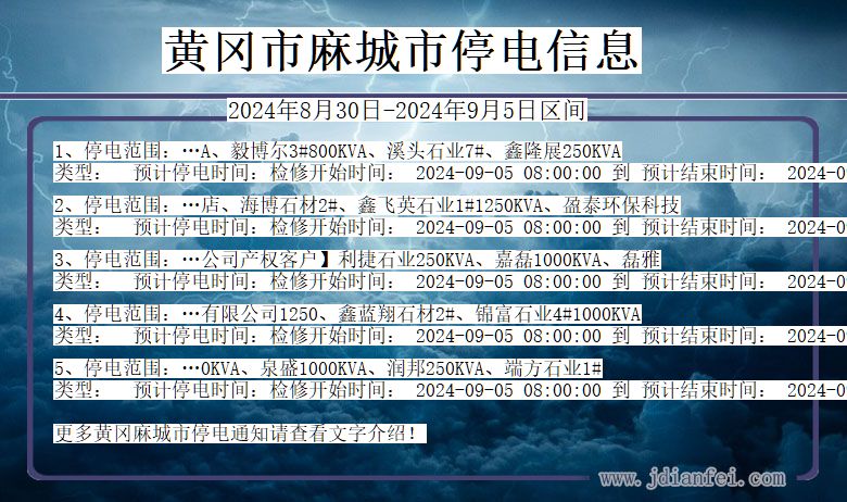 湖北省黄冈麻城停电通知