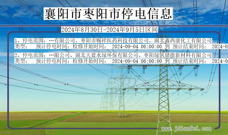 湖北省襄阳枣阳停电通知