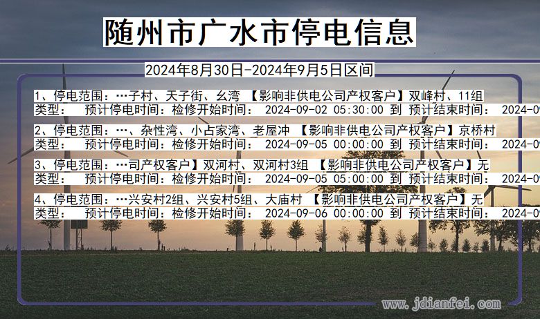 湖北省随州广水停电通知