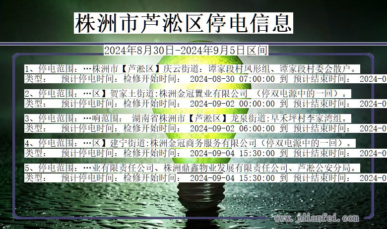 湖南省株洲芦淞停电通知