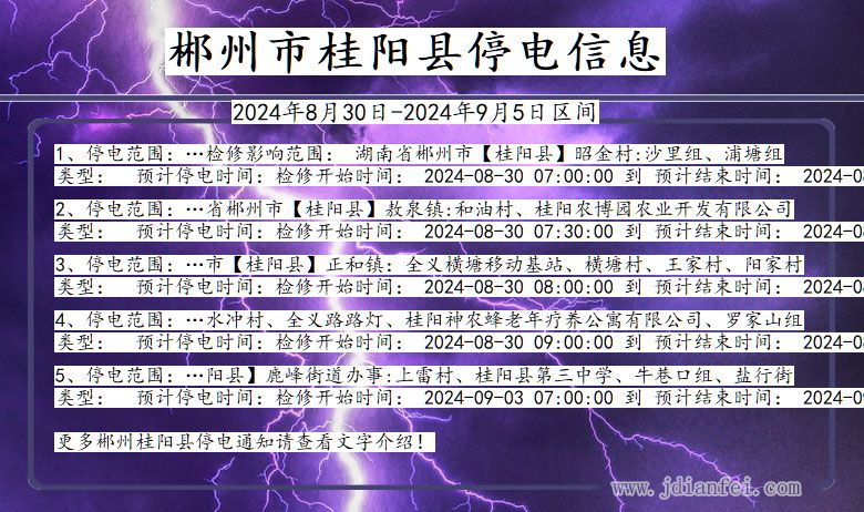 湖南省郴州桂阳停电通知