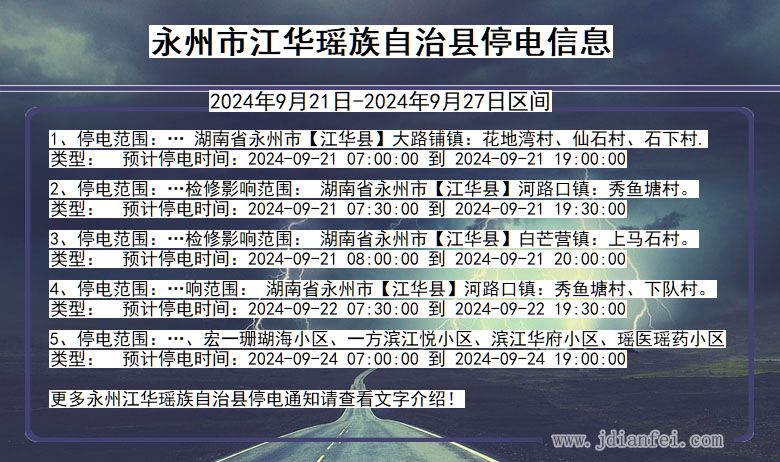 湖南省永州江华瑶族自治停电通知