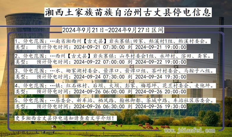 湖南省湘西古丈停电通知