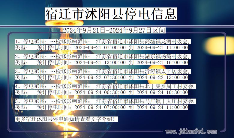 江苏省宿迁沭阳停电通知