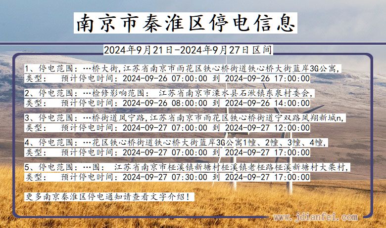 江苏省南京秦淮停电通知