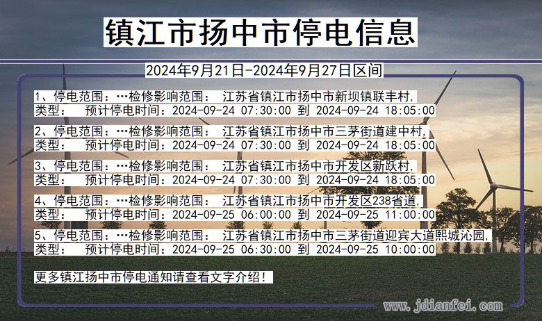 江苏省镇江扬中停电通知