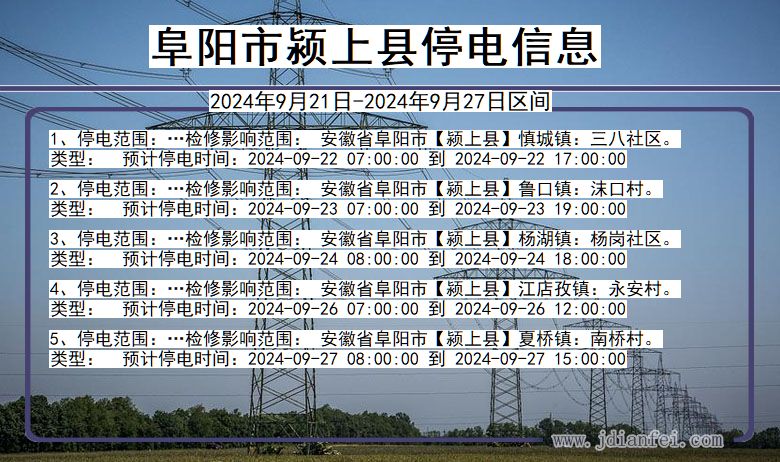 安徽省阜阳颍上停电通知