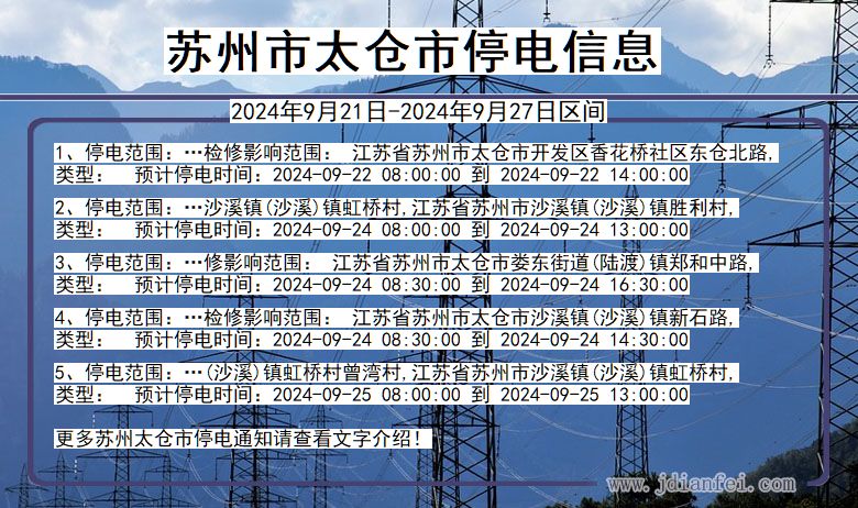 江苏省苏州太仓停电通知