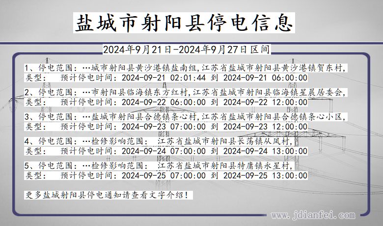 江苏省盐城射阳停电通知