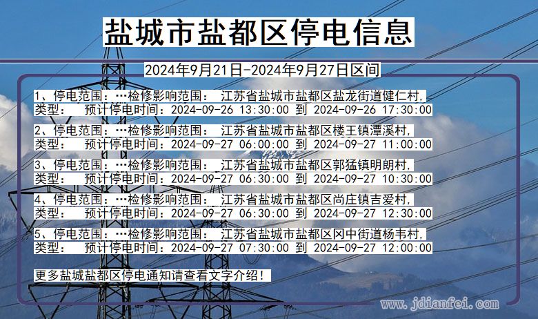 江苏省盐城盐都停电通知