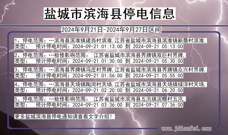 江苏省盐城滨海停电通知