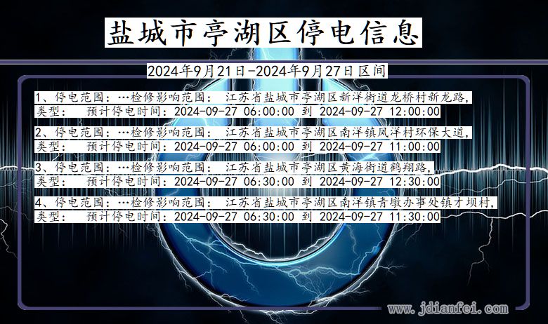 江苏省盐城亭湖停电通知