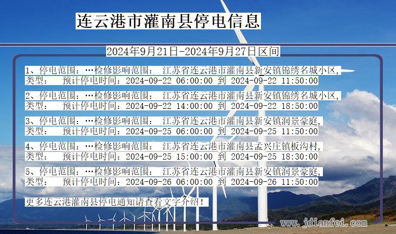 江苏省连云港灌南停电通知