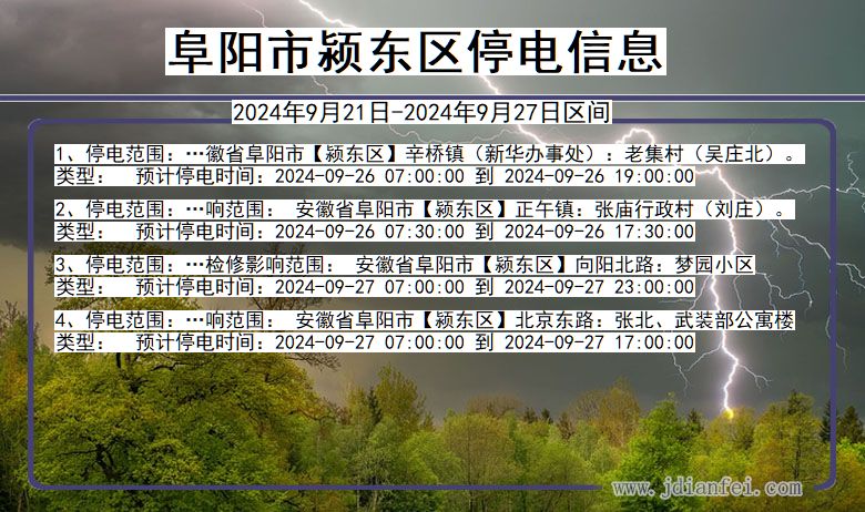 安徽省阜阳颍东停电通知