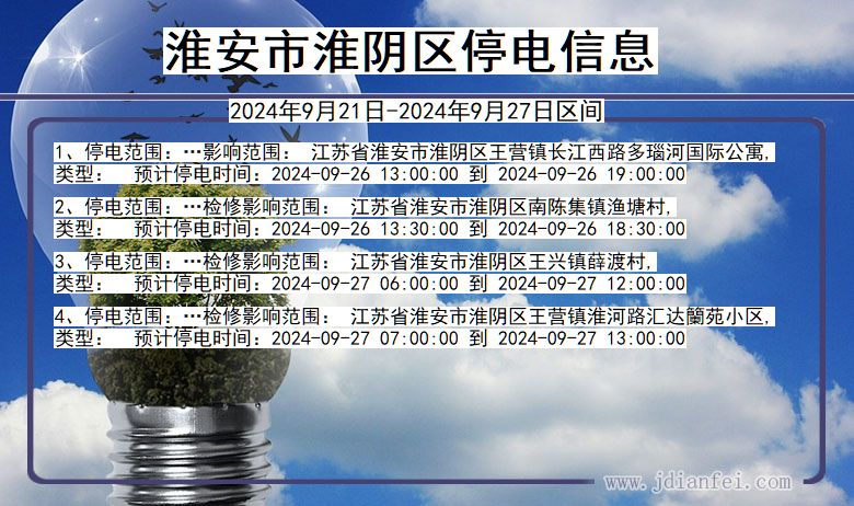 江苏省淮安淮阴停电通知