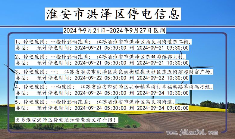 江苏省淮安洪泽停电通知