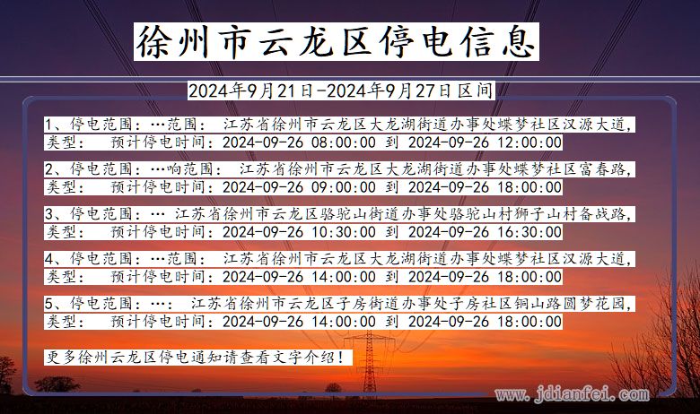 江苏省徐州云龙停电通知