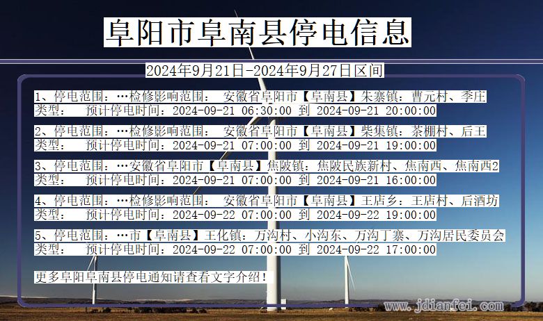 安徽省阜阳阜南停电通知