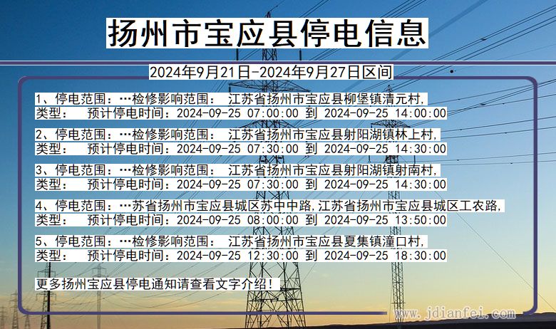 江苏省扬州宝应停电通知