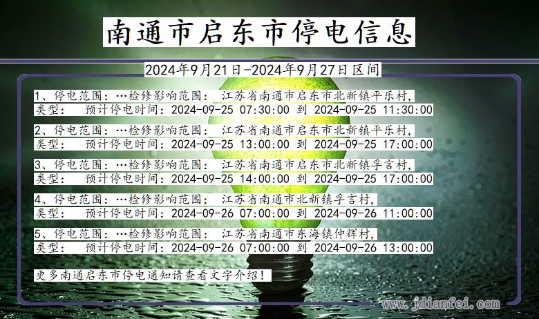 江苏省南通启东停电通知