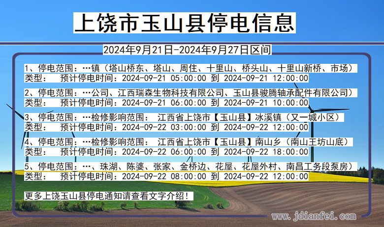 江西省上饶玉山停电通知