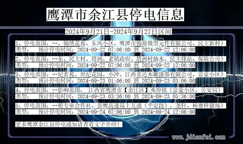 江西省鹰潭余江停电通知