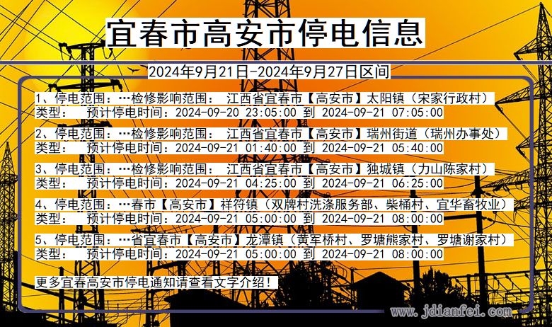 江西省宜春高安停电通知