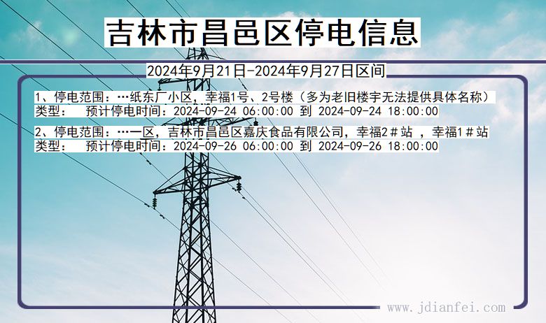 吉林省吉林昌邑停电通知