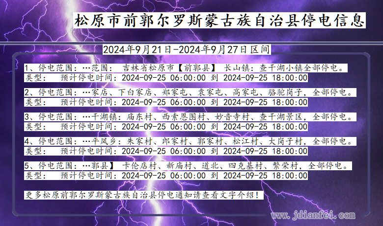 吉林省松原前郭尔罗斯蒙古族自治停电通知