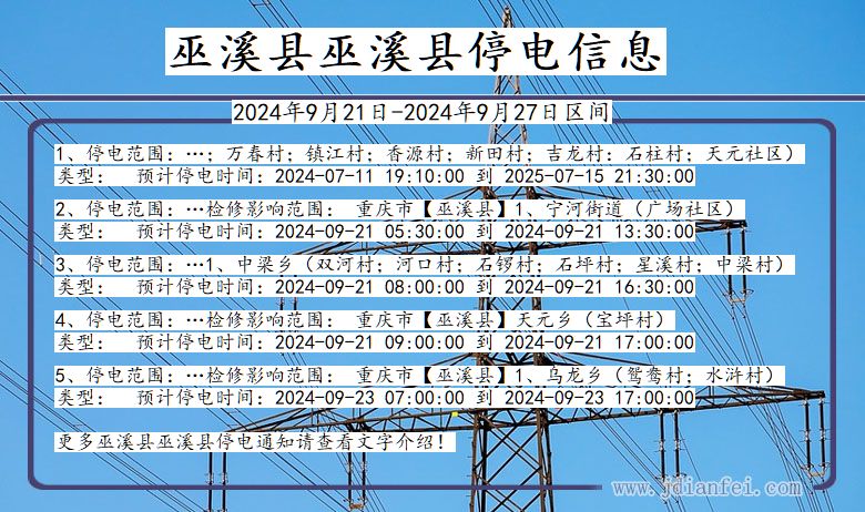 重庆市巫溪县巫溪停电通知