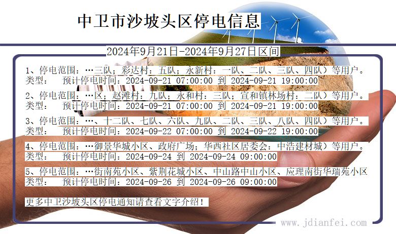 宁夏回族自治区中卫沙坡头停电通知