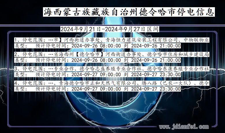 青海省海西蒙古族藏族自治州德令哈停电通知