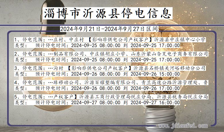 山东省淄博沂源停电通知