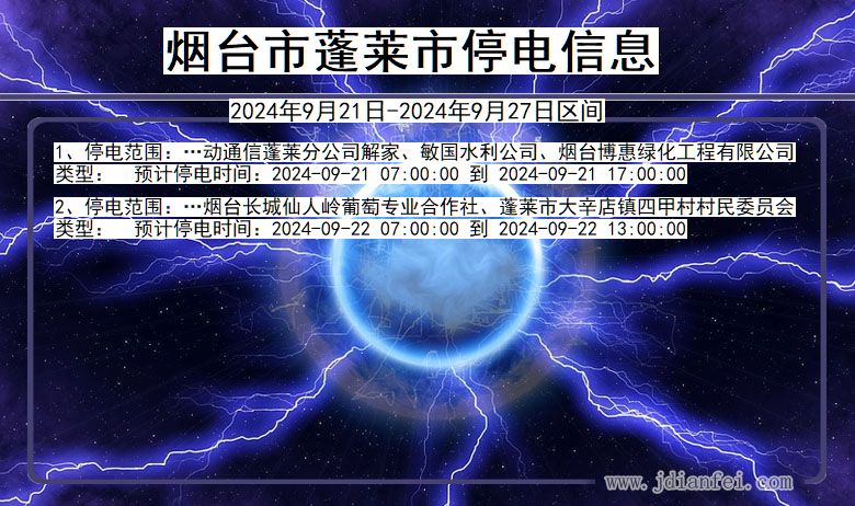 山东省烟台蓬莱停电通知