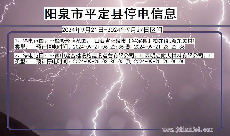 山西省阳泉平定停电通知