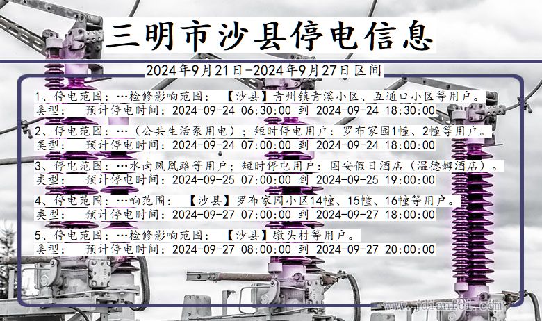 福建省三明沙县停电通知