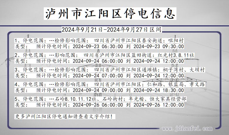 四川省泸州江阳停电通知