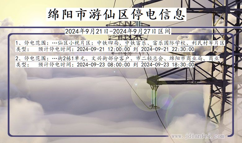 四川省绵阳游仙停电通知